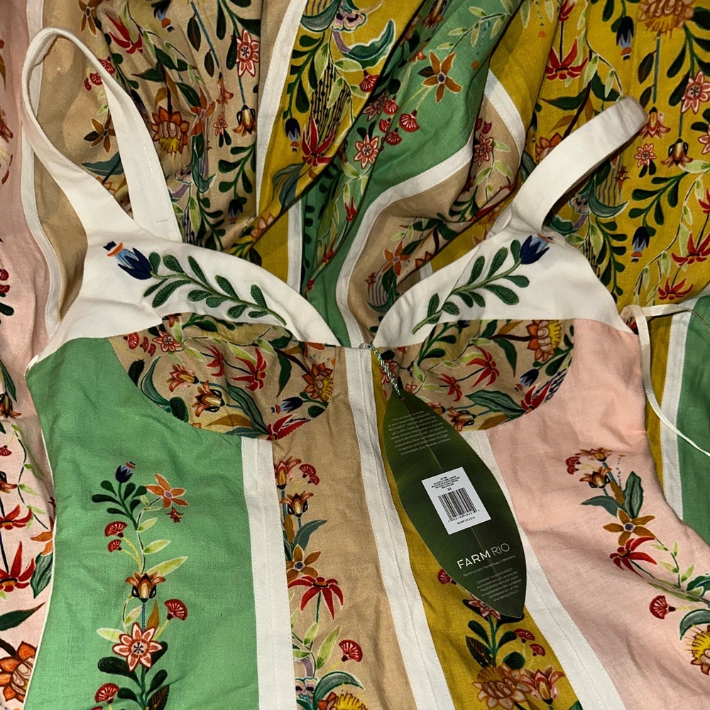 FARM RIO Floral Panel Maxi Dress in Green, Yellow & Pink - Picture 8 of 12